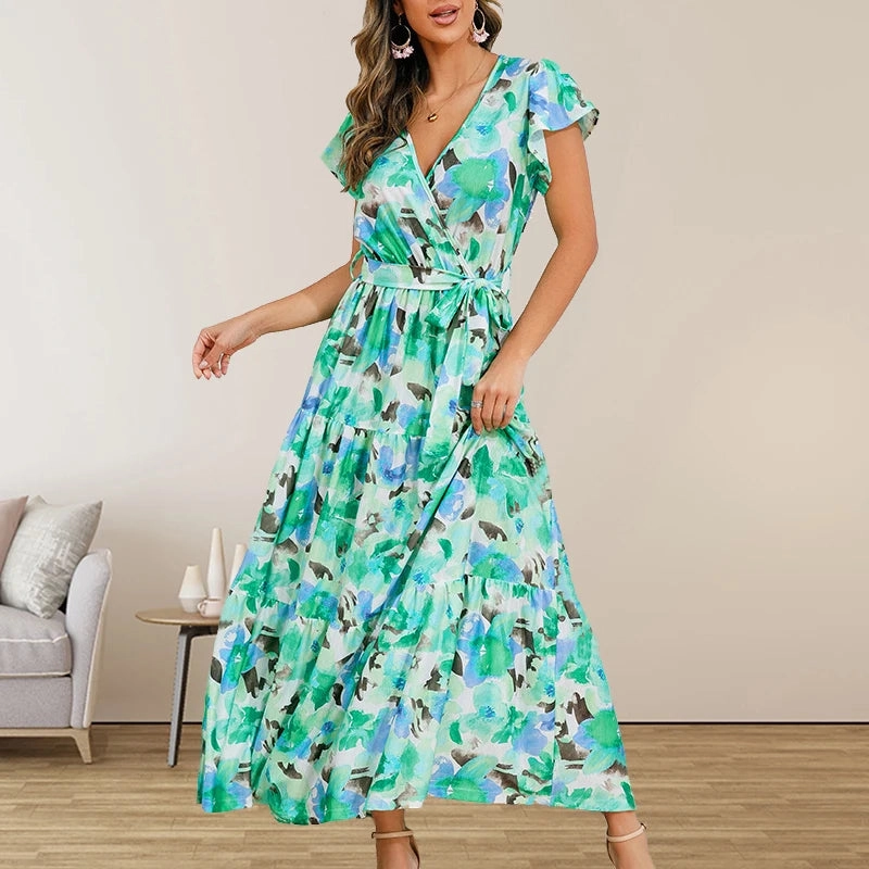 Chic Mid Rise Chiffon Skirt with Vibrant Floral Prints ?C Perfect for Spring/Summer Commuting and Casual Outings