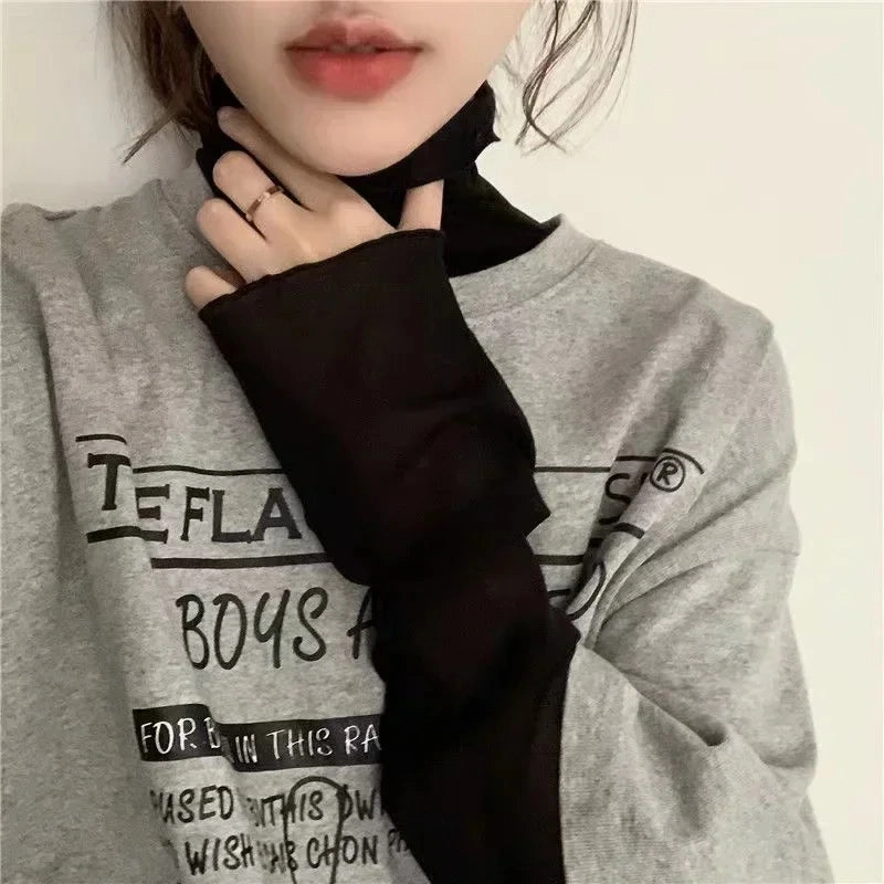 Chic See-Through Long Sleeve T-Shirt for Women - Lightweight Transparent Blouse in Pink & Green, Perfect for Layering and Stylish Casual Looks