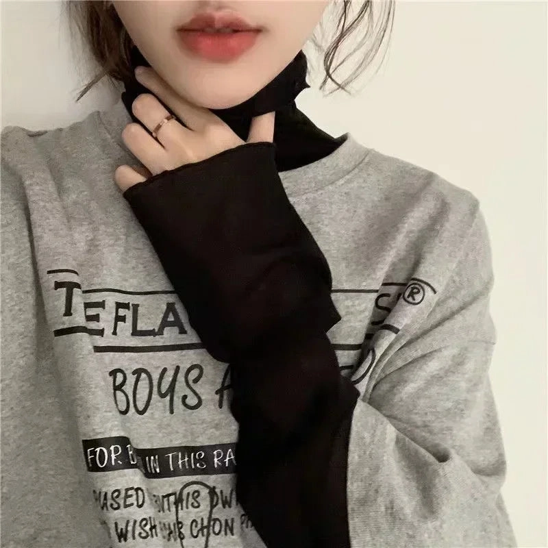 Chic See-Through Long Sleeve T-Shirt for Women - Lightweight Transparent Blouse in Pink & Green, Perfect for Layering and Stylish Casual Looks
