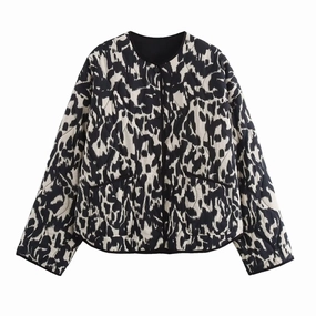 Chic Snake Skin Print Long Sleeve Jacket for Women - Stylish Autumn Outerwear with Button Closure