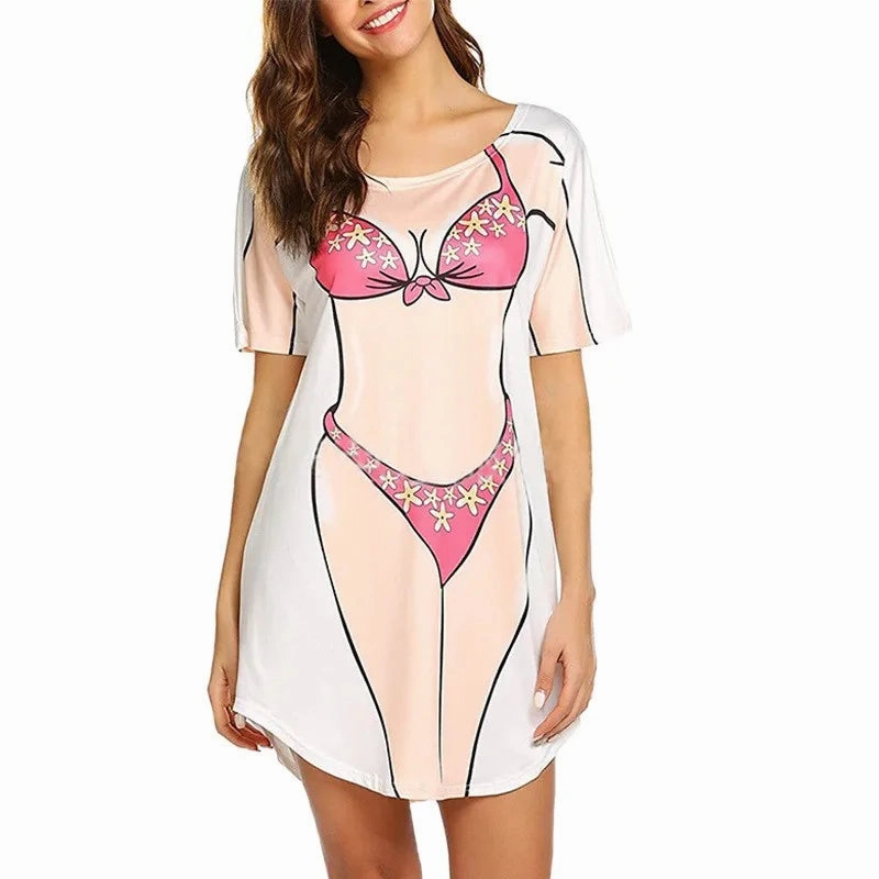 Chic Summer A-Line Casual Dress with Creative Print & Cute Sexy Bikini Style - Perfect for Women??s Summer Fashion!