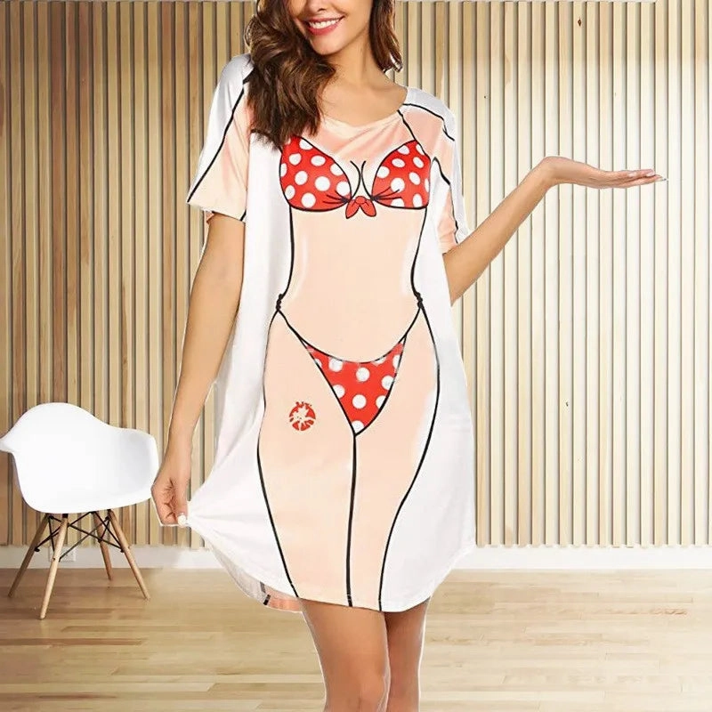 Chic Summer A-Line Casual Dress with Creative Print & Cute Sexy Bikini Style - Perfect for Women??s Summer Fashion!