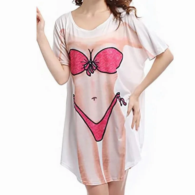 Chic Summer A-Line Casual Dress with Creative Print & Cute Sexy Bikini Style - Perfect for Women??s Summer Fashion!
