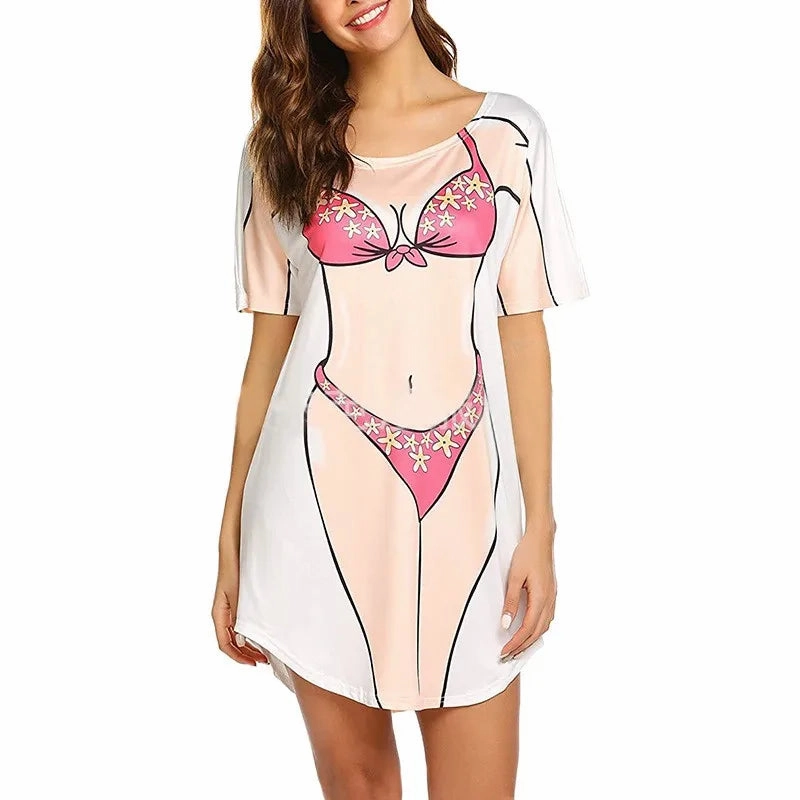 Chic Summer A-Line Casual Dress with Creative Print & Cute Sexy Bikini Style - Perfect for Women??s Summer Fashion!