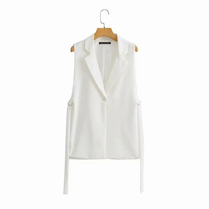 Chic Vintage Women's Sleeveless One-Button Vest with Side Split - Elegant Office Outerwear Waistcoat for All Seasons