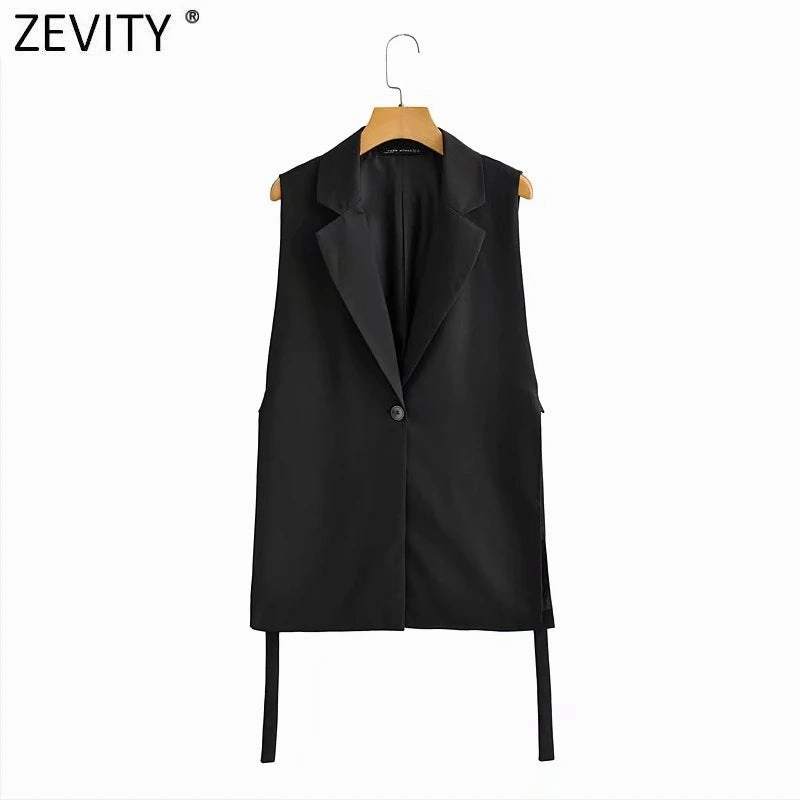 Chic Vintage Women's Sleeveless One-Button Vest with Side Split - Elegant Office Outerwear Waistcoat for All Seasons