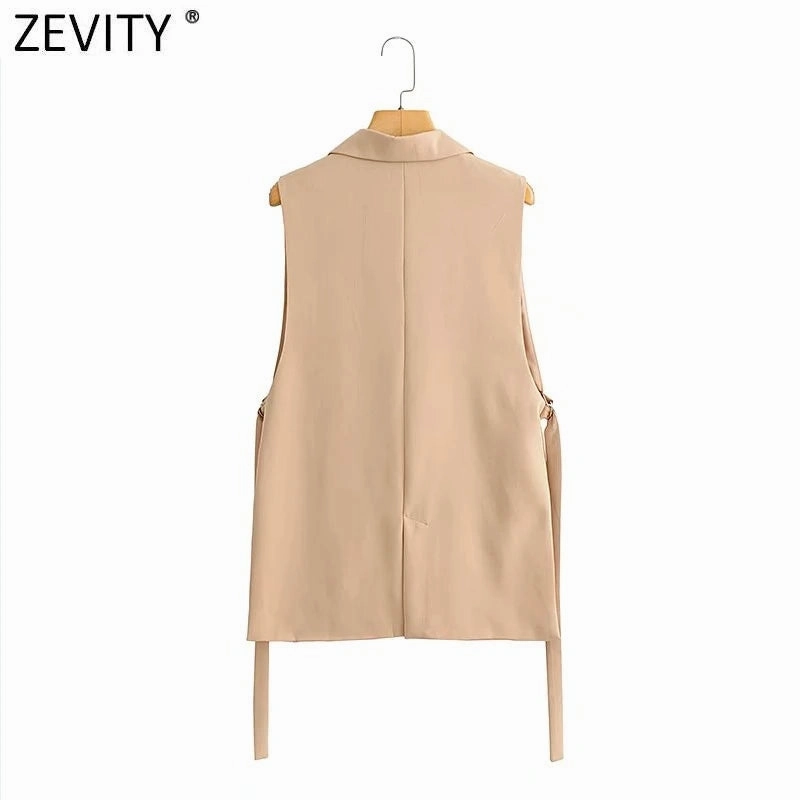 Chic Vintage Women's Sleeveless One-Button Vest with Side Split - Elegant Office Outerwear Waistcoat for All Seasons