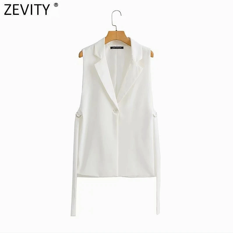 Chic Vintage Women's Sleeveless One-Button Vest with Side Split - Elegant Office Outerwear Waistcoat for All Seasons