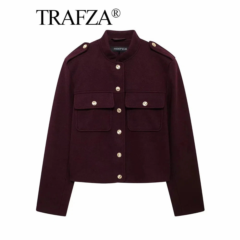 Chic Vintage Women??s Soft Tweed Bomber Jacket with Pockets & Buttons - Cozy Loose Fit for Year-Round Style