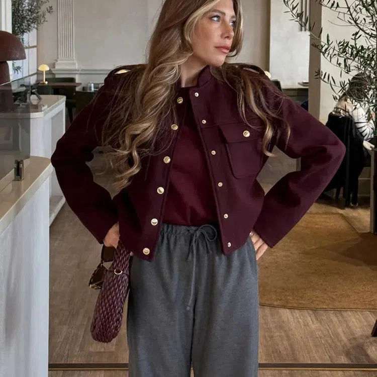 Chic Vintage Women??s Soft Tweed Bomber Jacket with Pockets & Buttons - Cozy Loose Fit for Year-Round Style