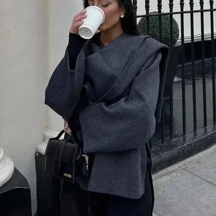 Chic Women's Asymmetric Knitted Jacket with Single Button and Side Slit - Casual O-Neck Winter Coat