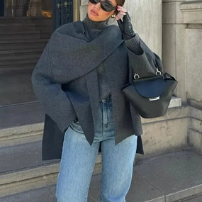 Chic Women's Asymmetric Knitted Jacket with Single Button and Side Slit - Casual O-Neck Winter Coat