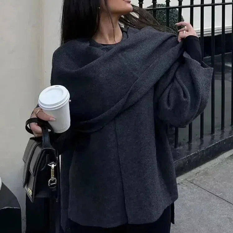 Chic Women's Asymmetric Knitted Jacket with Single Button and Side Slit - Casual O-Neck Winter Coat