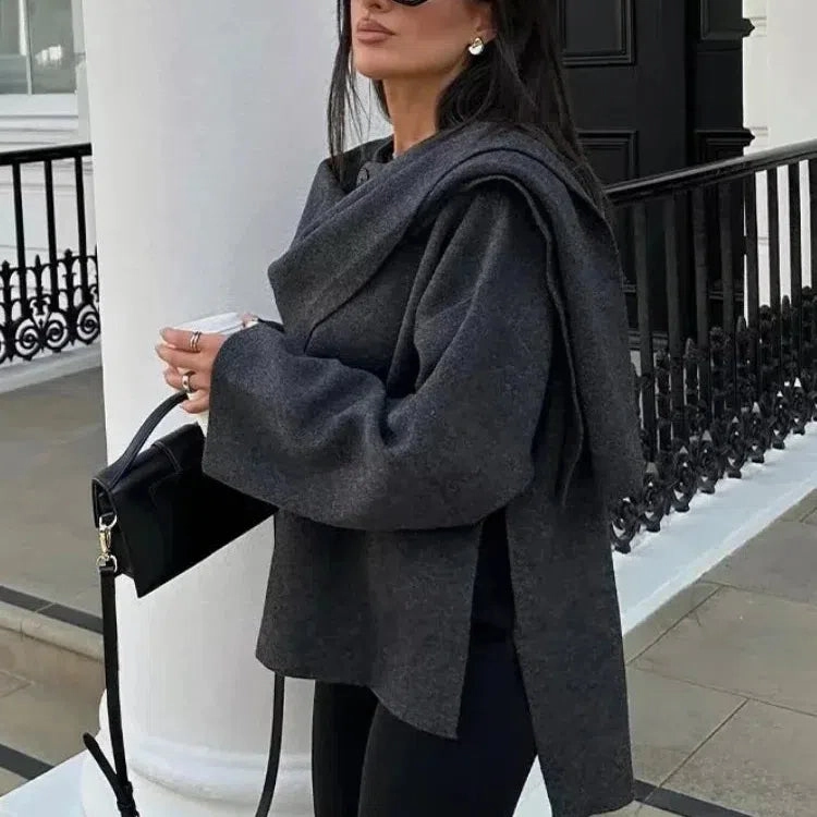 Chic Women's Asymmetric Knitted Jacket with Single Button and Side Slit - Casual O-Neck Winter Coat