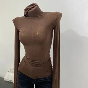 Chic Women's Long Sleeve Sheer T-Shirt - Comfortable Cotton Blend Basic Top for Casual Wear