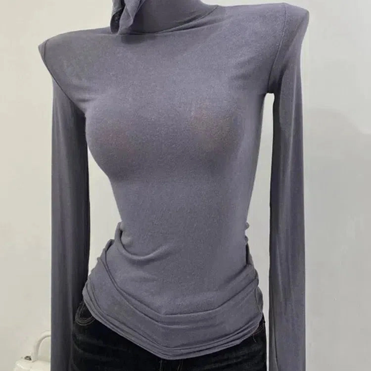 Chic Women's Long Sleeve Sheer T-Shirt - Comfortable Cotton Blend Basic Top for Casual Wear