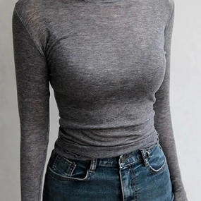 Chic Women's Slim-Fit Long Sleeve T-Shirt - Soft Cotton Blend, Sexy Sheer Design, Perfect for Casual Spring/Summer Wear