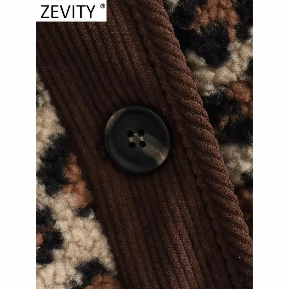 Chic Women's Vintage Leopard Print Faux Fur Jacket with Double Pockets - Stylish O-Neck Outerwear for Autumn/Winter
