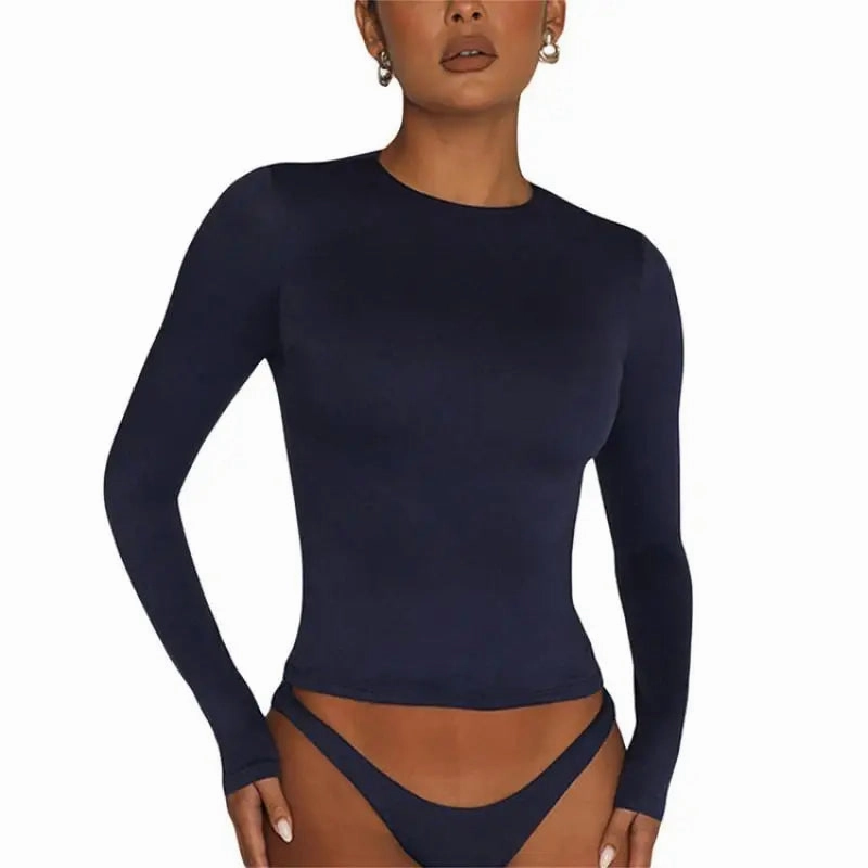 Chic Y2K Long Sleeve Crop Top for Women ?C Slim Fit Casual Solid Tee for Effortless Street Style in All Seasons