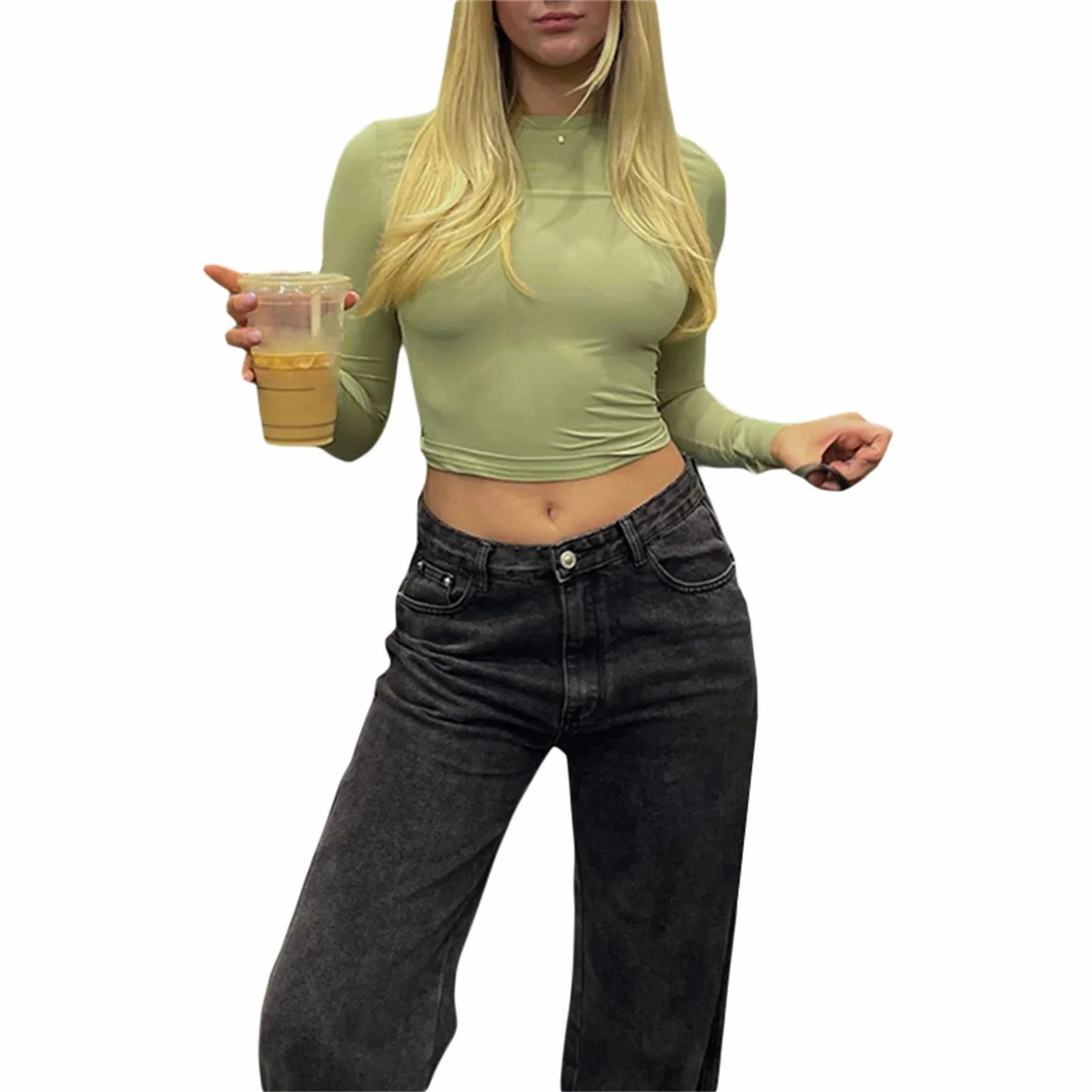 Chic Y2K Long Sleeve Crop Top for Women ?C Slim Fit Casual Solid Tee for Effortless Street Style in All Seasons