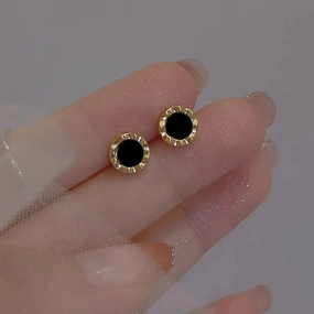 Classic Black Round Small Stud Earrings for Women Golden Color Simple Geometry Trendy Punk Jewelry Gift