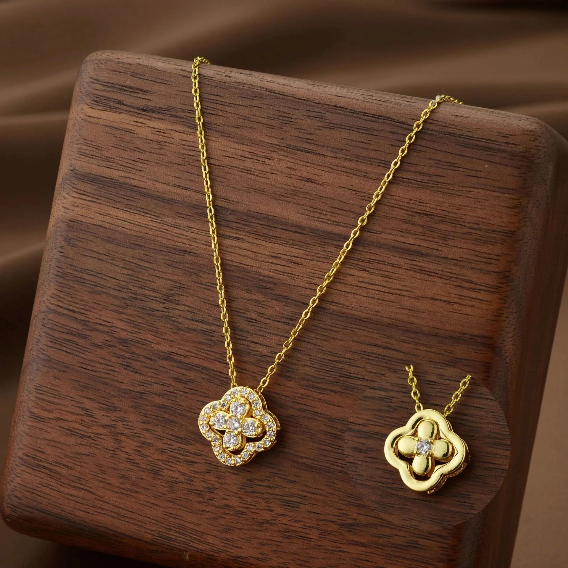 Classic Titanium Steel Lucky Clover Flower Pendant Necklace