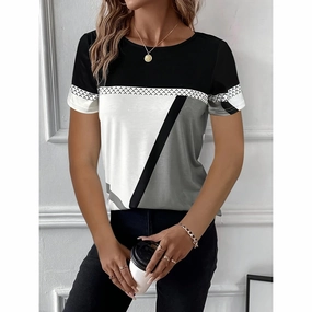 Color Block Crew Neck T-Shirt for Spring & Summer Style