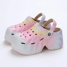 Colorful Thick Bottom Clogs Women's Sandals Summer Chunky Platform Wedge High Heels Slippers for Stylish Comfort