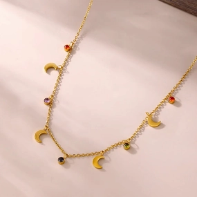 Colorful Zirconia Moon Pendant Necklace Women's Luxury Gift