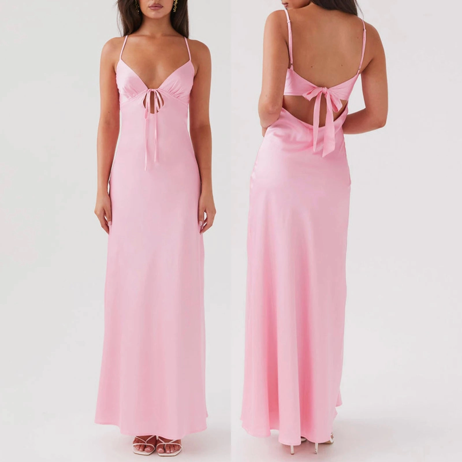 Combhasaki Women's Elegant Solid Color Backless Cami Dress