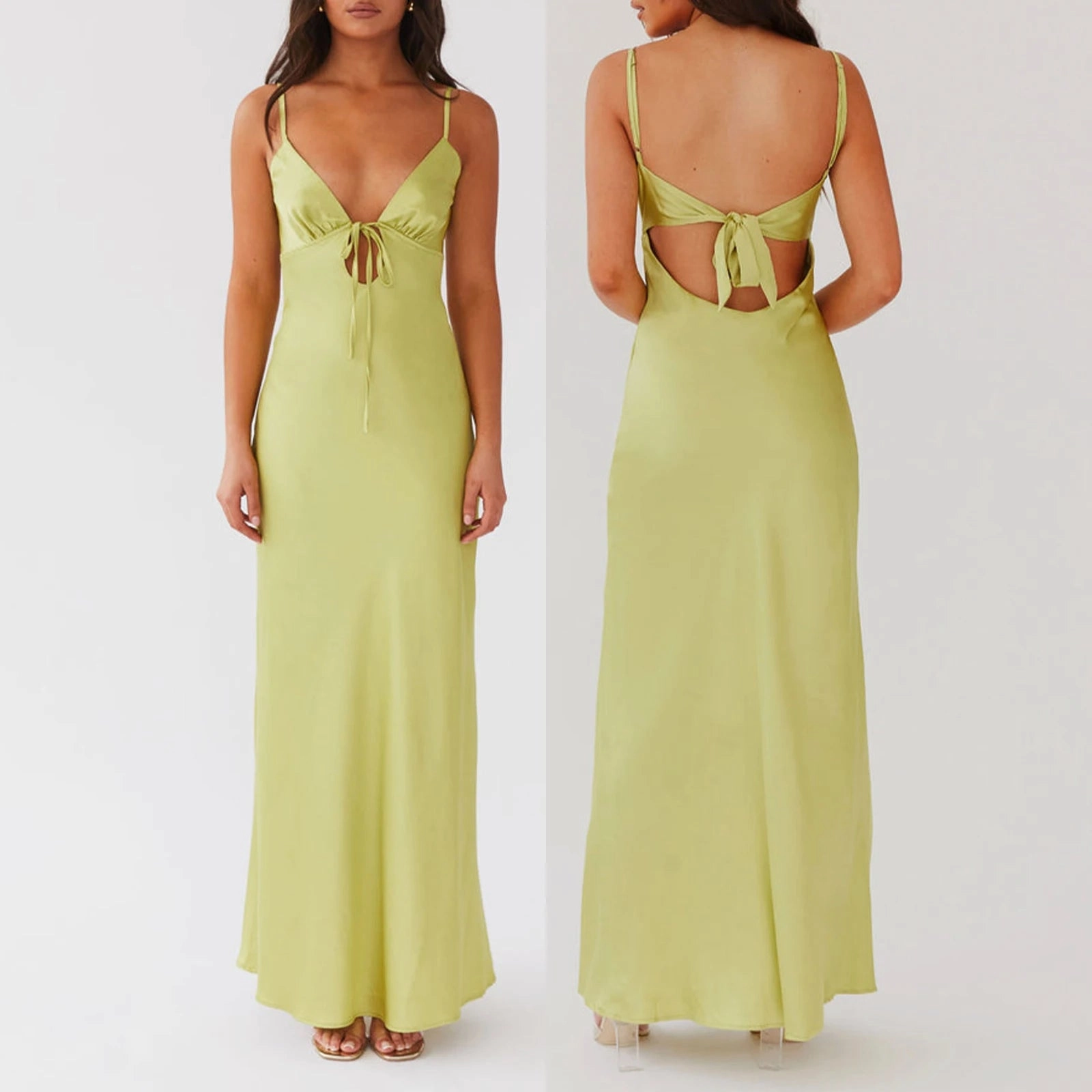 Combhasaki Women's Elegant Solid Color Backless Cami Dress