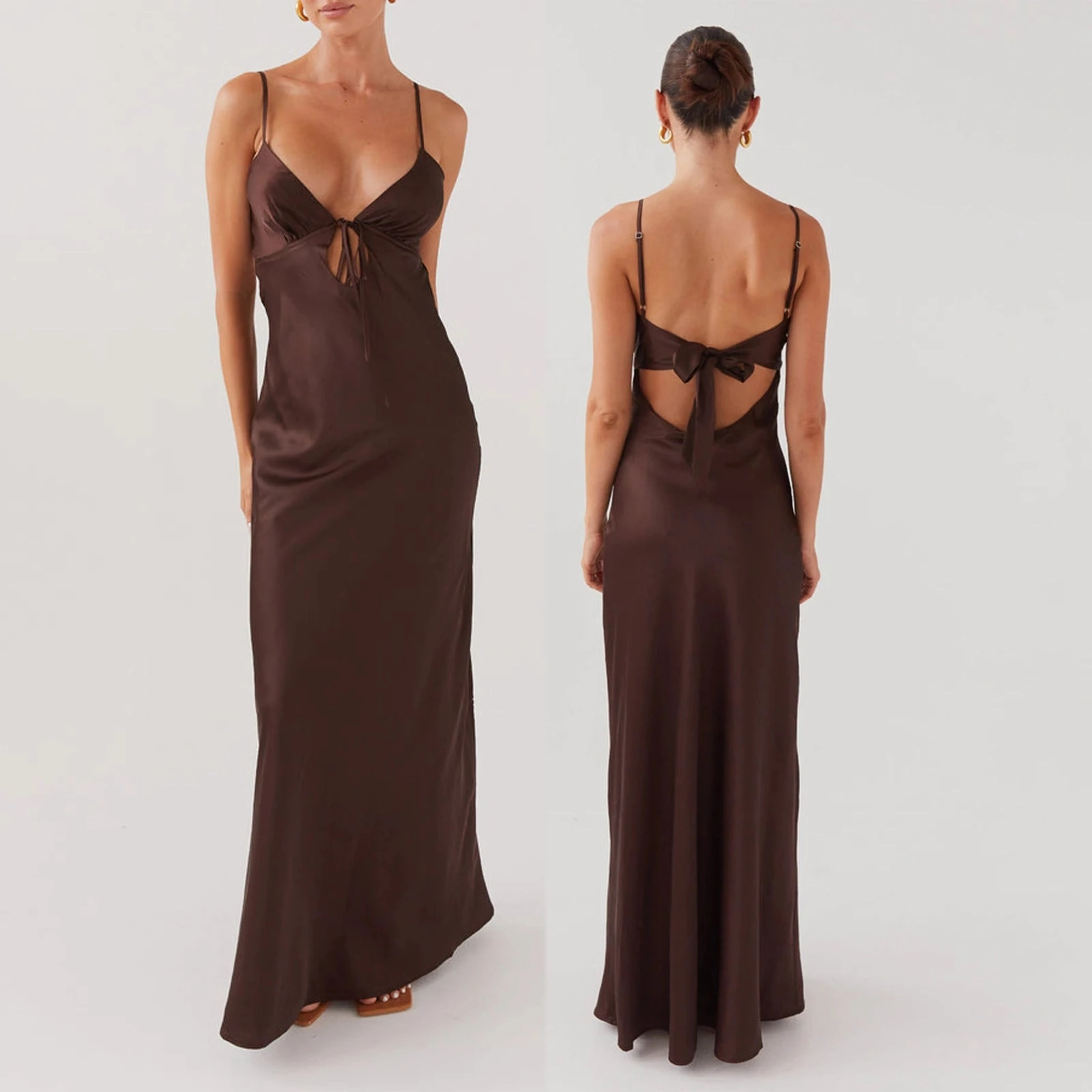 Combhasaki Women's Elegant Solid Color Backless Cami Dress