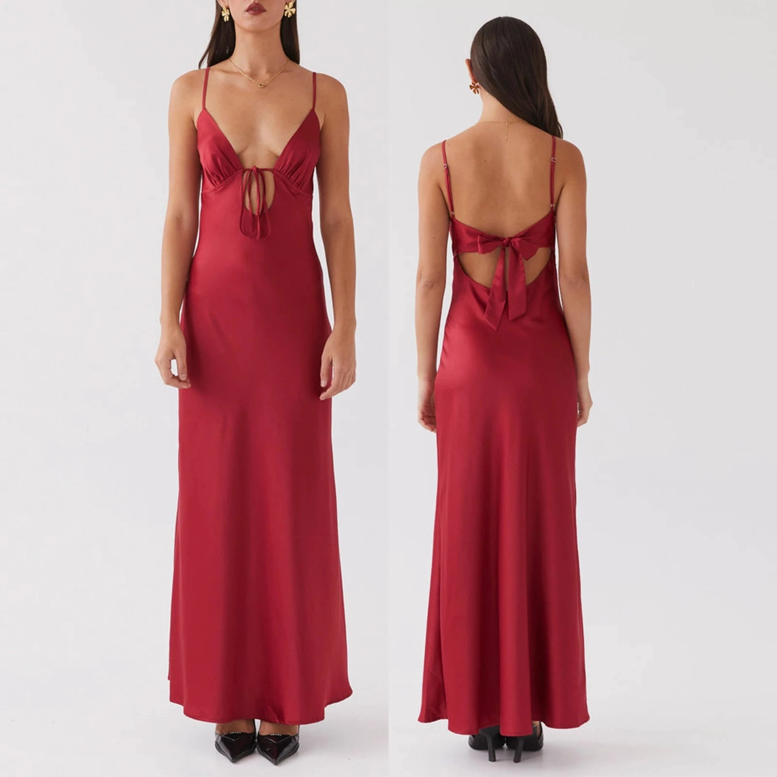 Combhasaki Women's Elegant Solid Color Backless Cami Dress