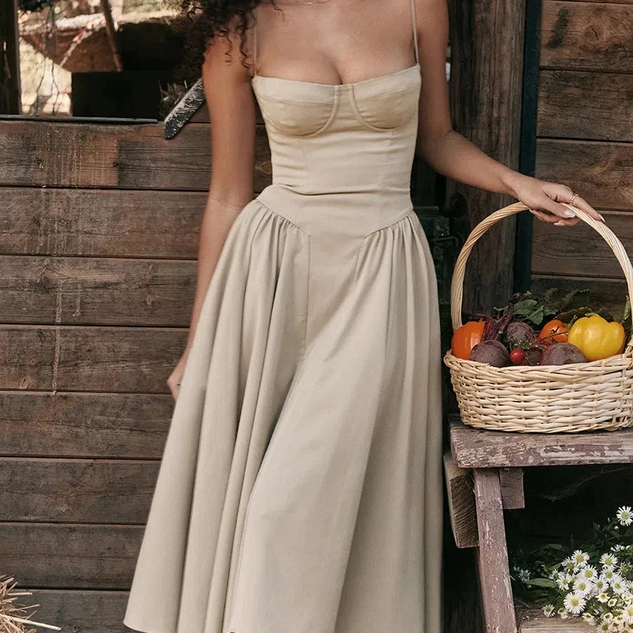 Combhasaki Women's Summer Vintage Sleeveless A-line Long Dress