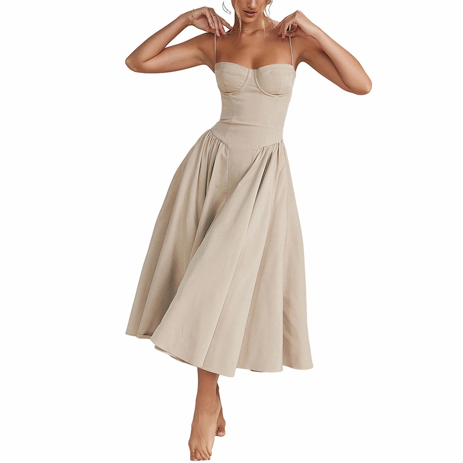 Combhasaki Women's Summer Vintage Sleeveless A-line Long Dress