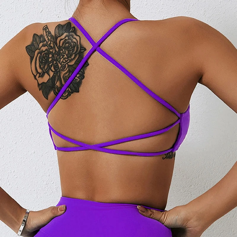 Comfort Sexy Sports Bra Gym Top Women Yoga Clothes Stretch Sports Underwear Fitness Workout Back Cross Design for Active Training and Workouts