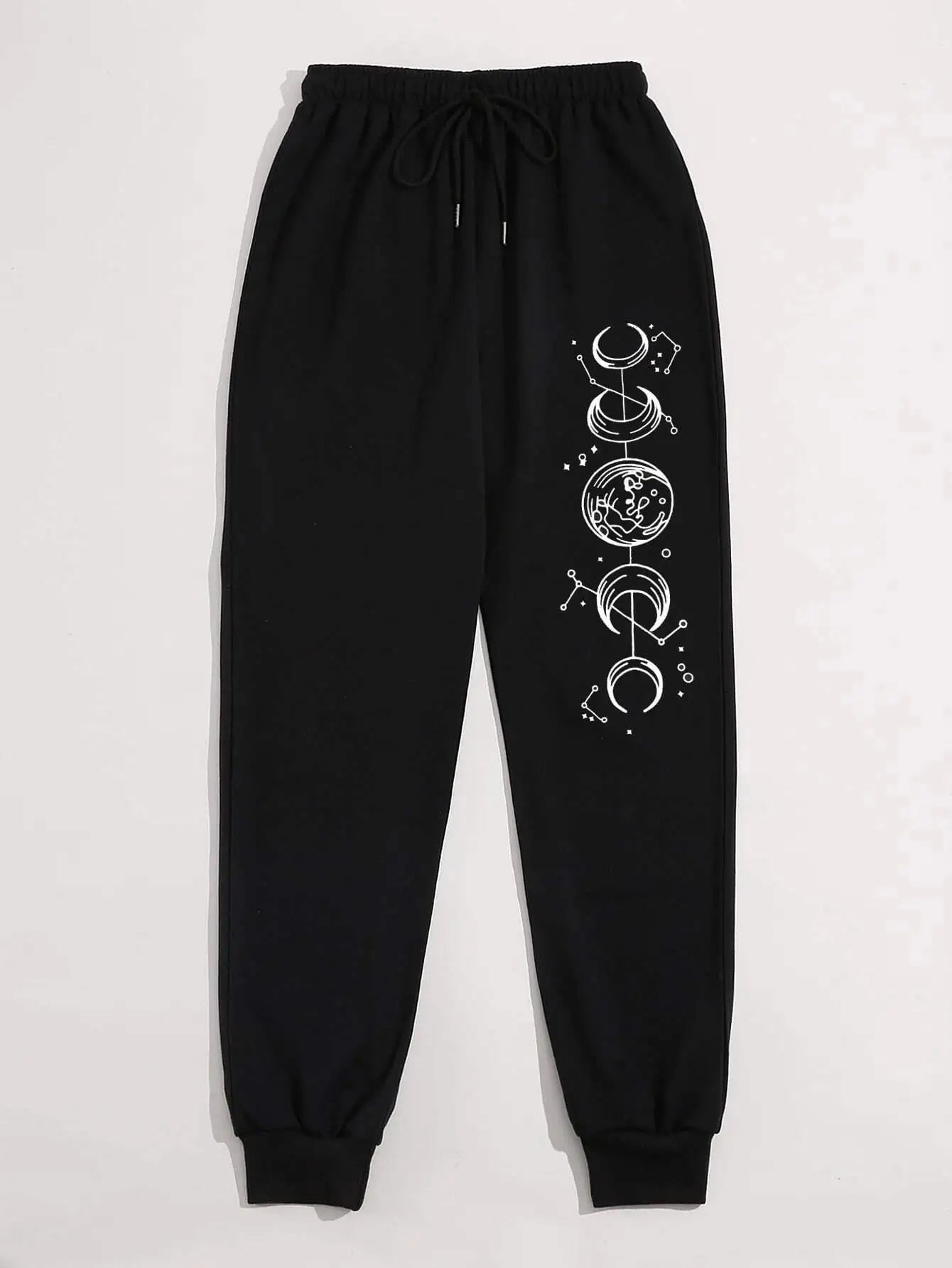Connected Crescents Print Casual Women Pants Hip Hop Trousers with Drawstring Pockets for Everyday Style and Comfort