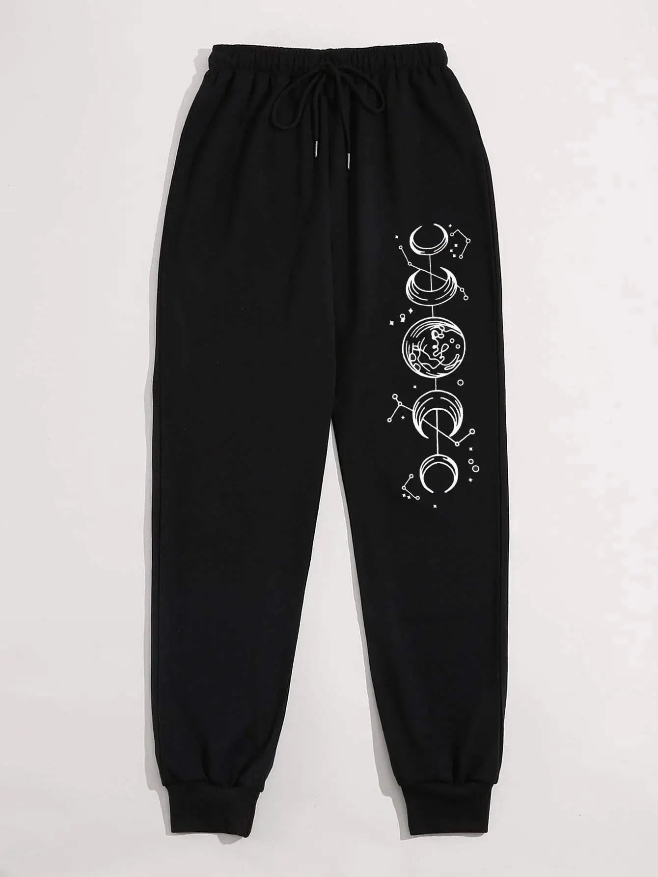 Connected Crescents Print Casual Women Pants Hip Hop Trousers with Drawstring Pockets for Everyday Style and Comfort