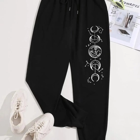 Connected Crescents Print Casual Women Pants Hip Hop Trousers with Drawstring Pockets for Everyday Style and Comfort