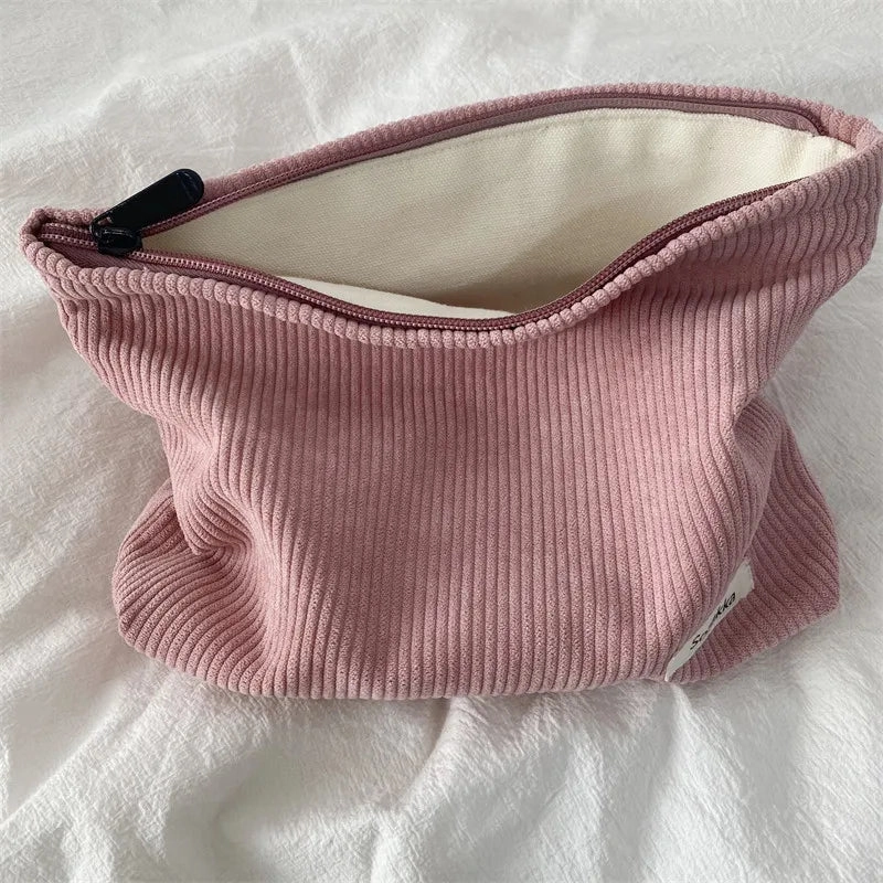 Corduroy Travel Cosmetic Bag Large Capacity Makeup Organizer