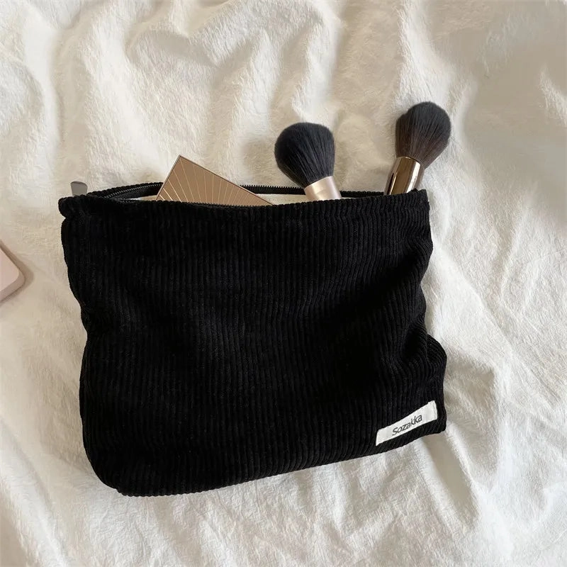 Corduroy Travel Cosmetic Bag Large Capacity Makeup Organizer