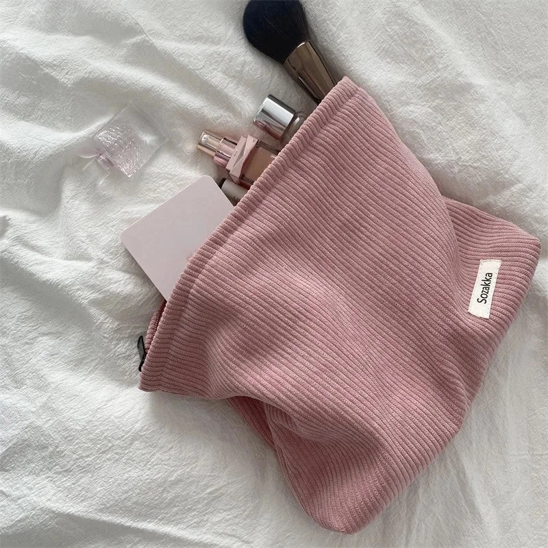 Corduroy Travel Cosmetic Bag Large Capacity Makeup Organizer