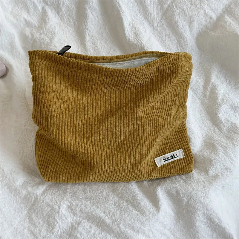 Corduroy Travel Cosmetic Bag Large Capacity Makeup Organizer