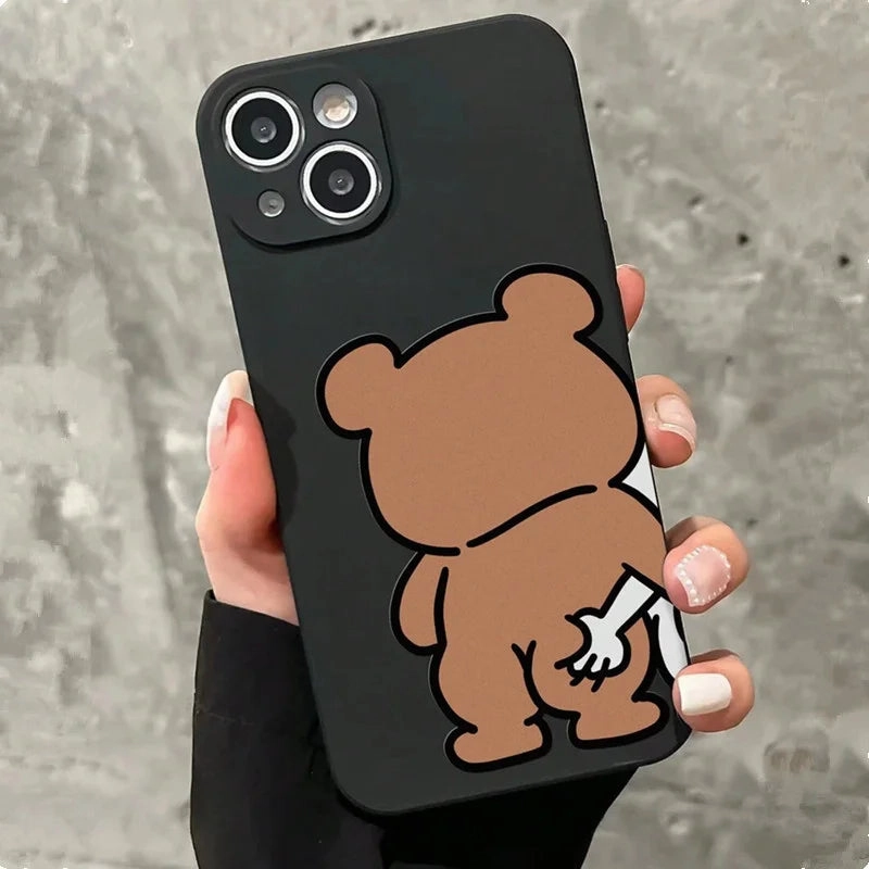 Couple Cartoon Rabbit & Bear Pattern Cases For iPhone 15 12 13 14 11 Pro Max 14 15 7 8 Plus X XR XS Max SE 2020 Soft Cover