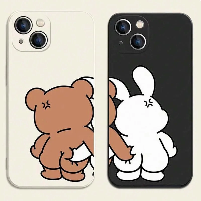 Couple Cartoon Rabbit & Bear Pattern Cases For iPhone 15 12 13 14 11 Pro Max 14 15 7 8 Plus X XR XS Max SE 2020 Soft Cover