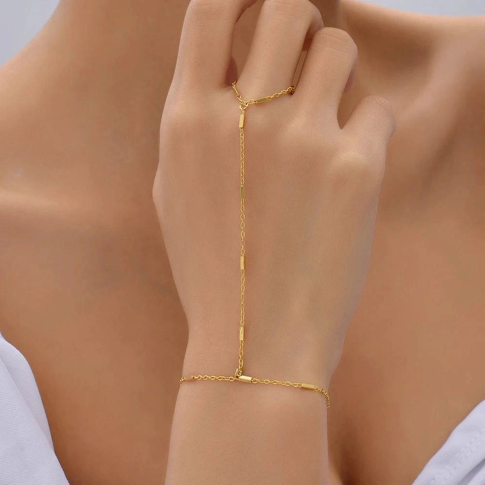 Creative Tiny Chain Bracelet Finger Rings Gold Color Jewelry