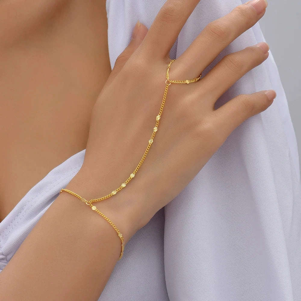 Creative Tiny Chain Bracelet Finger Rings Gold Color Jewelry