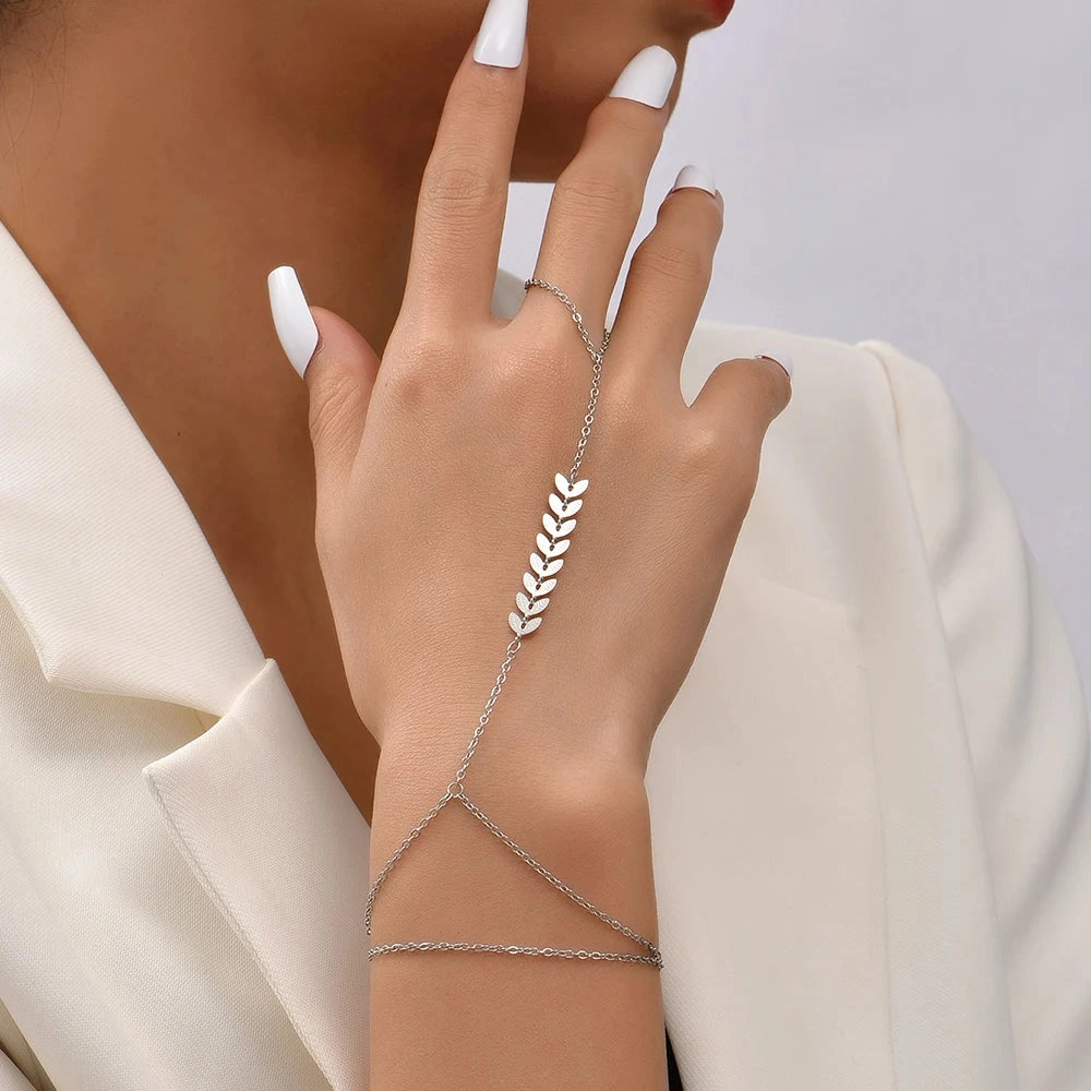 Creative Tiny Chain Bracelet Finger Rings Gold Color Jewelry
