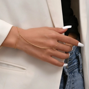 Creative Tiny Chain Bracelet Finger Rings Gold Color Jewelry