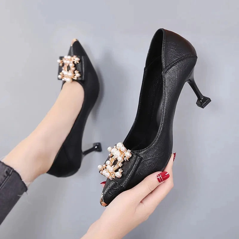 Cresfimix Women Classic Pointed Toe Black Patent Leather Pumps